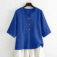 thumbnail image 4 of Linen Tops for Women Summer Work Shirts Trendy Button Down V Neck Boho Clothes Spring Tops for Women 2026 Navy 2XL, 4 of 6
