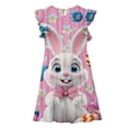 thumbnail image 5 of Girls Easter Dresses Bunny Print Short Sleeve Ruffle A-Line Casual Spring Kids Dress for Kids Ages 5-14 Multicolor,Size 11 T, 5 of 7
