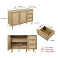 thumbnail image 3 of Eumyviv  Sideboard Buffet Cabinet for Dining Room Hallway Kitchen, Accent Storage Cabinet with 2 Rattan Doors and 3 Drawers,Natural Oak H0088, 3 of 8