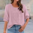 thumbnail image 4 of KPOPLK Women's Casual Linen Tops Short Sleeve Scoop Neck Summer Blouses Cotton Blend Breathable Lightweight Loose Fit Tee Shirts for Beach XXL,Pink, 4 of 8