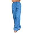 thumbnail image 6 of Cagogo Women's Plus Size Wide Leg High Waisted Trousers with Pockets Casual Loose Long Pants Beach Work Lounge Trousers Fashion Beachwear Clothes, Blue S, 6 of 7