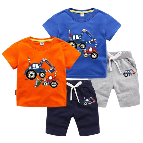 WOLLED 1-8Y Kids Baby Boys Summer Cartoon Shorts Set 2PCS Toddler Short Sleeve Cotton T-Shirt and Shorts Pants Sets