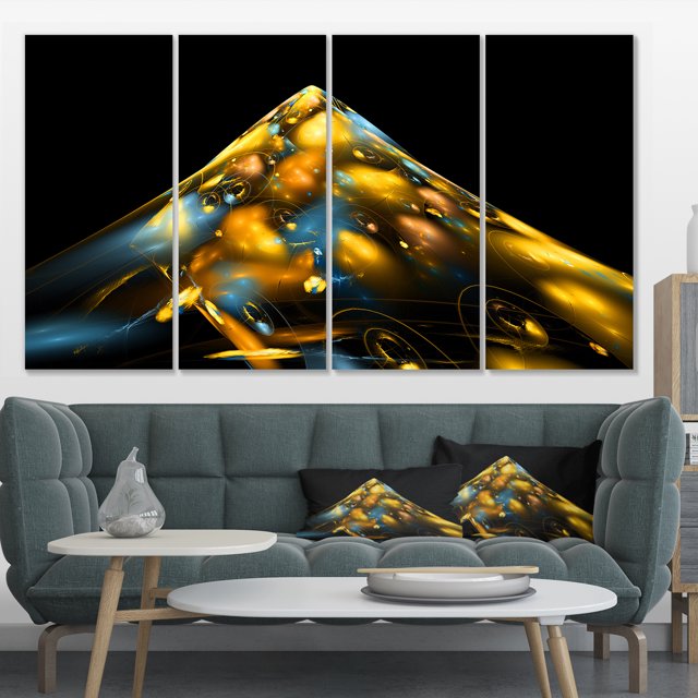 Structure Fractale Dorée Bleue - Impression sur Toile Abstraite