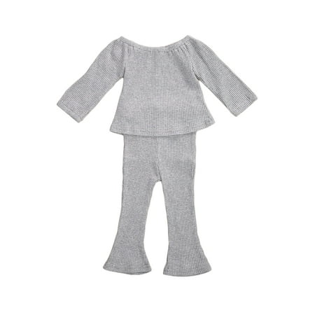 

Listenwind 2Pcs Baby Long Sleeve Round Neck Top + High Waist Elastic Flare Pants Set