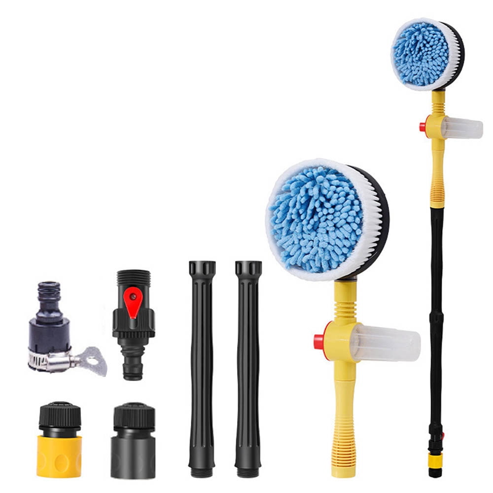 1 Packs Self-Spinning Car Wash Brush with Soap Dispenser 360° Rotating Foam Mop, Long Handle & Soft Bristles, Water-Powered for Cars, Windows, Yards, Garden Hose Nozzle Sprayer