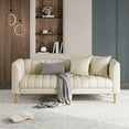 thumbnail image 2 of M optimized 78"W Faux Leather Sofa Couch, Modern 3 Seater Sofa Couch with Deep Seats, 2 Throw Pillows and Wood Legs, for Small Space, Living Room, Bedroom, Apartment, Home Office, 2 of 9
