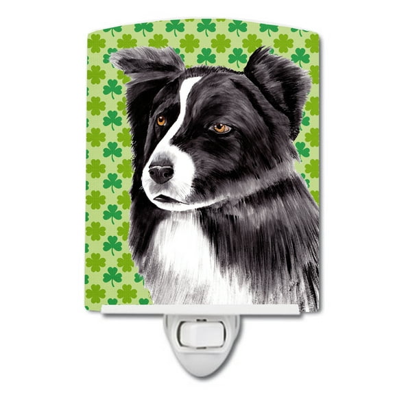 Caroline's Treasures SC9287CNL Border Collie St. Patrick's Day Shamrock Portrait Ceramic Night Light, 6x4x3", multicolor
