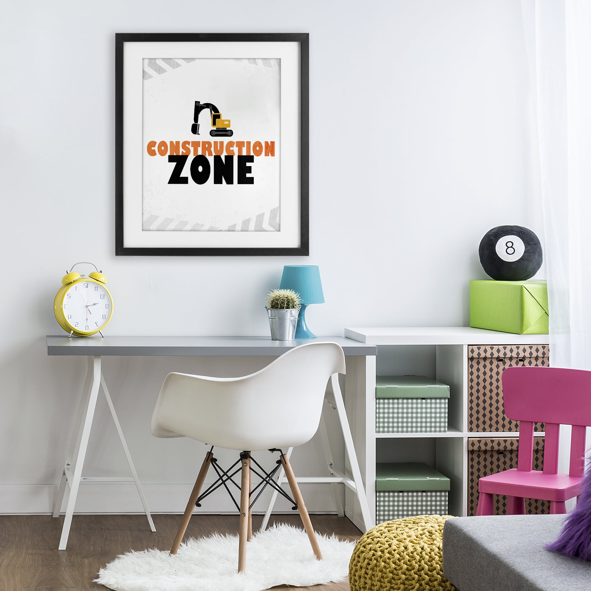 Construction Zone Minimal Black Framed Print Under Glass, design by Kim Allen