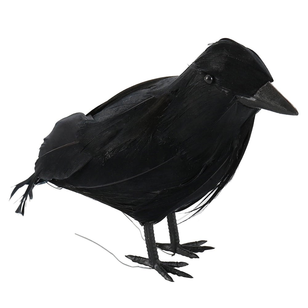 Halloween Crow Prop Black Realistic Raven Feathered Spooky Party Home Decor 