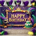 thumbnail image 3 of Gold Framed Mardi Gras Banner Purple Background Backdrop Colorful Feathers Masquerade Mask Carnival Display for Birthday Celebration Mardi Gras Party Indoor Decoration, 3 of 9