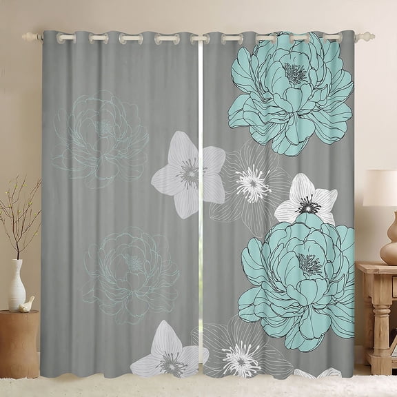 Manfei Retro Flower Blackout Curtains Set of 2 (52x84 Each),Vintage Floral Window Curtains,Gray Blue Curtains and Drapes For Men Women,Super Cozy Room Decor