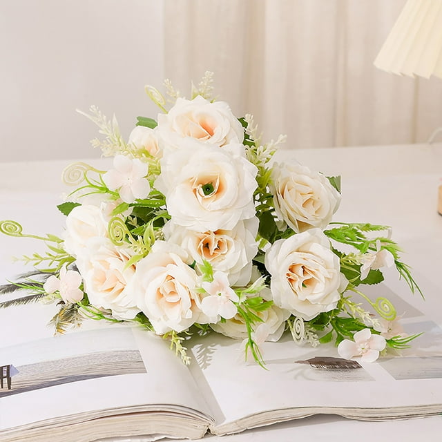 Aqestyerly Artificial Flower Simulation Bouquet Plastic Silk Rose Decorative Flowers for Living Room Table Home Decor HWRETIE