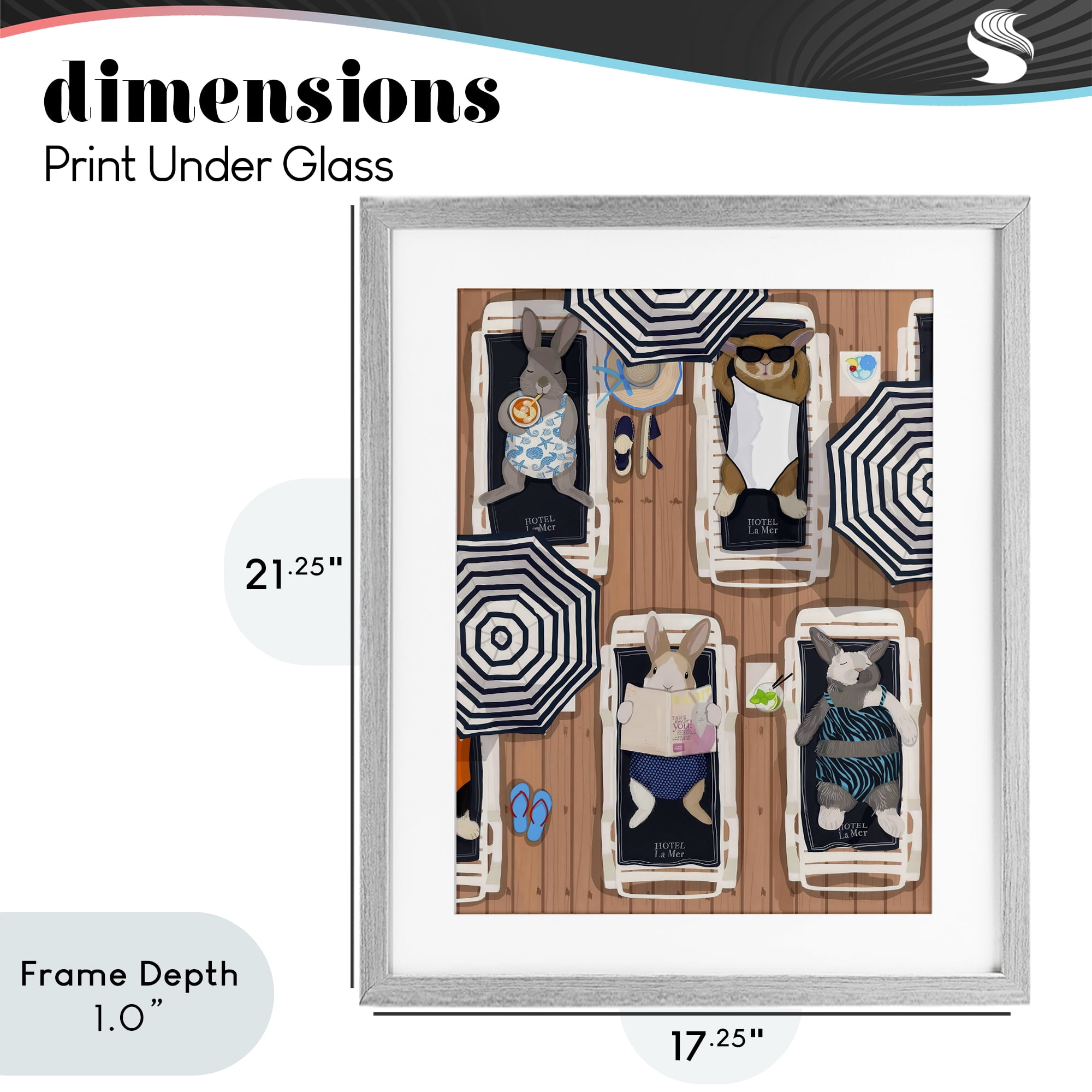 Stupell Industries Rabbits at Hotel La Mer Gray Framed Print Under Glass, design by Hanna Melin