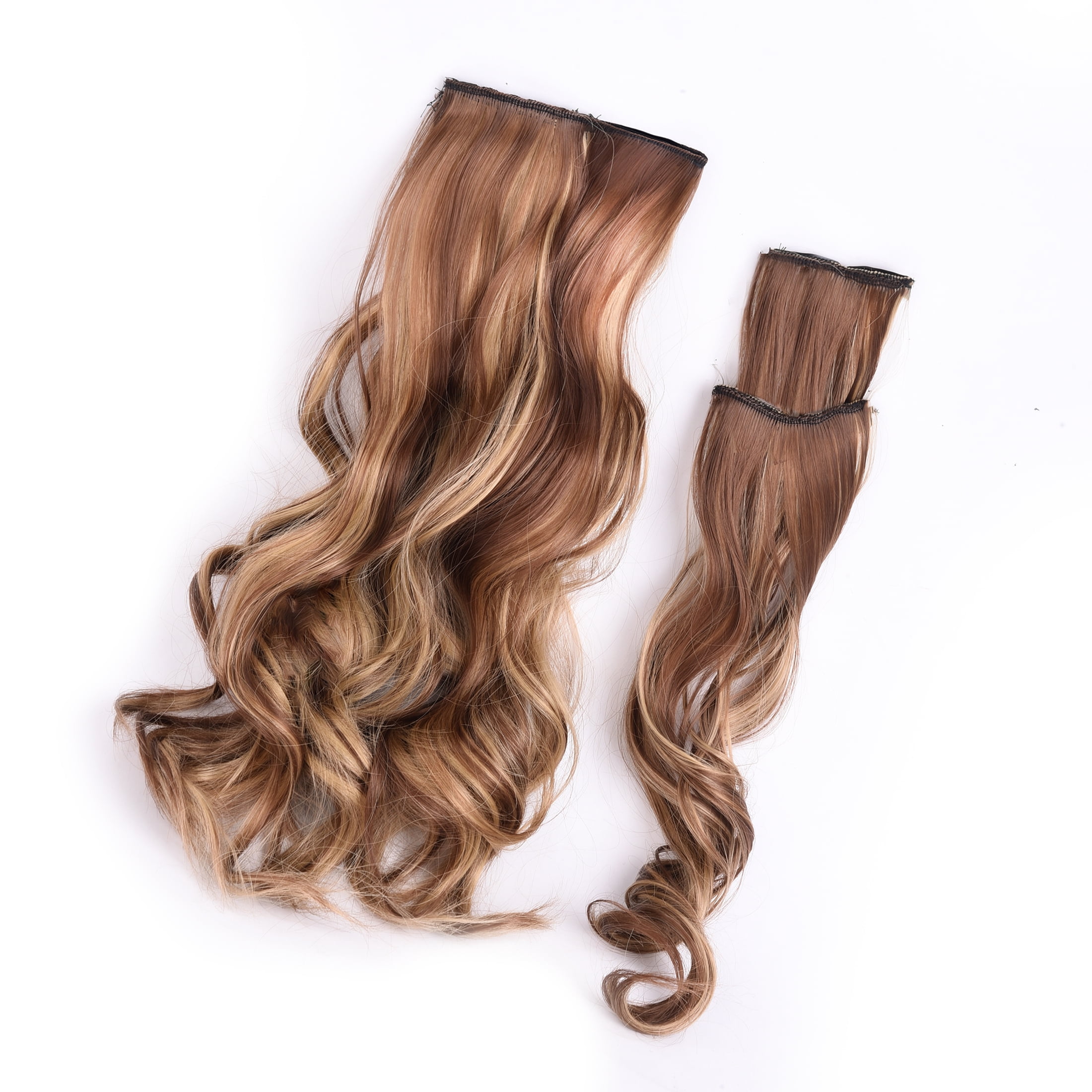 Silike 16" Fish Line Clip In Curly Hair Extensions  3 Piece Set (1 Large + 2 Small Wefts) for Flexible Styling Multi-Color Synthetic Fiber Hairpieces