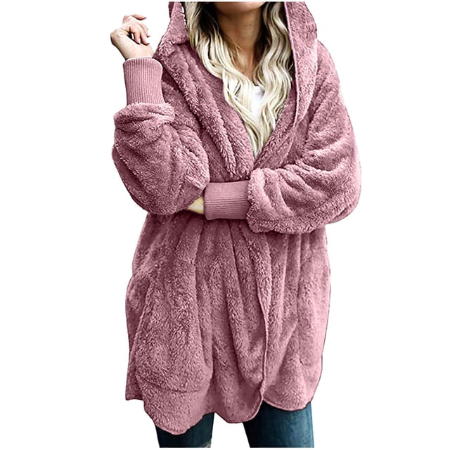 KIHOUT Spring Winter Warm Coat Women's Oversized Open Front Hooded Draped Pockets Cardigan Coat,Size S-2XL