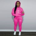 thumbnail image 6 of 2Pcs/Set Women Sweatshirt Sweatpants Solid Color Hooded Tracksuit Plus Size Letter Print Workout Suit Streetwear, 6 of 8