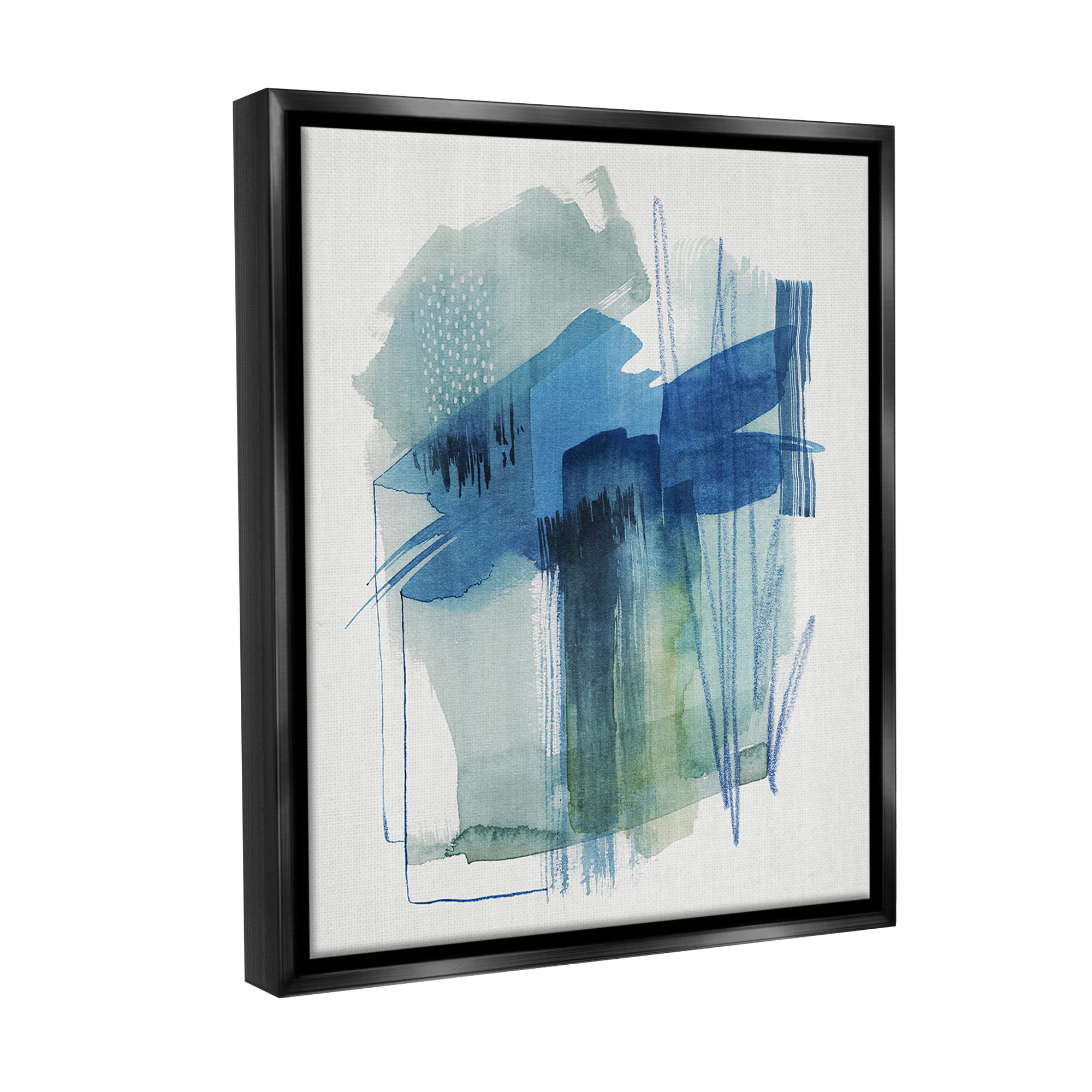 Stupell Industries Blue Scribbles Painting Abstract Painting Black Floater Framed Canvas Art Print Wall Art, 25 x 31