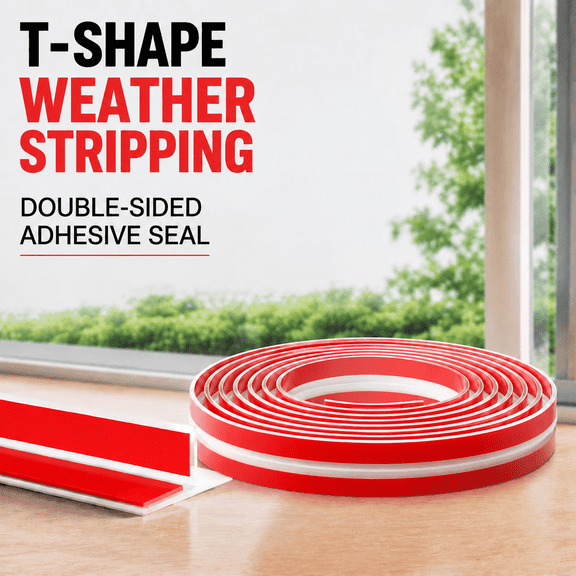 TAVENE Weather Stripping Door Seal, T-Shaped Silicone Seal Strip with Double-Sided Adhesive for Door Sides and Window Gaps, Clear, 20 Ft x 1.37 In