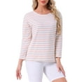 thumbnail image 4 of INSPIRE CHIC Womens Pajama Tops Striped Print Cotton Sleep Shirts Long Sleeve Crew Neck Lounge Tees Blouse S Pink Striped, 4 of 6