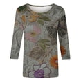 thumbnail image 2 of Fengqque Women 3/4 Sleeve Shirts Casual Dressy Crew Neck Tunic Tops Basic Blouse Loose Fit Summer T Shirts Gray-B L(L), 2 of 5