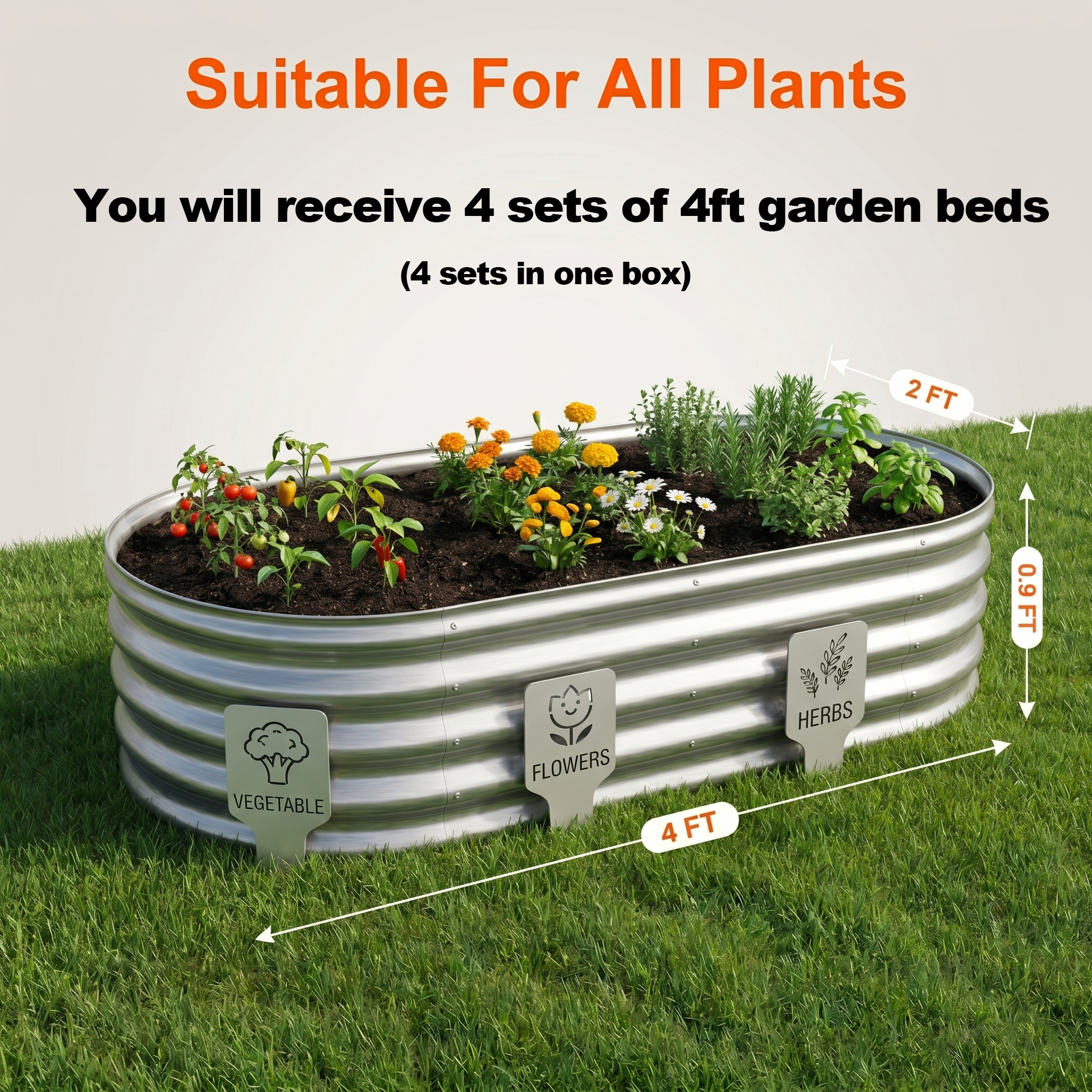 MATSKY Galvanized Raised Garden Bed, 4ft Oval, 4-Pack photo 5