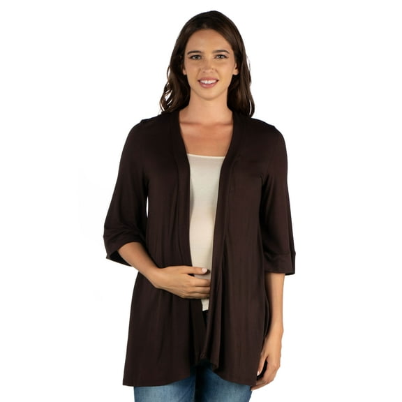 24seven Comfort Apparel Elbow Length Sleeve Open Front Maternity Cardigan