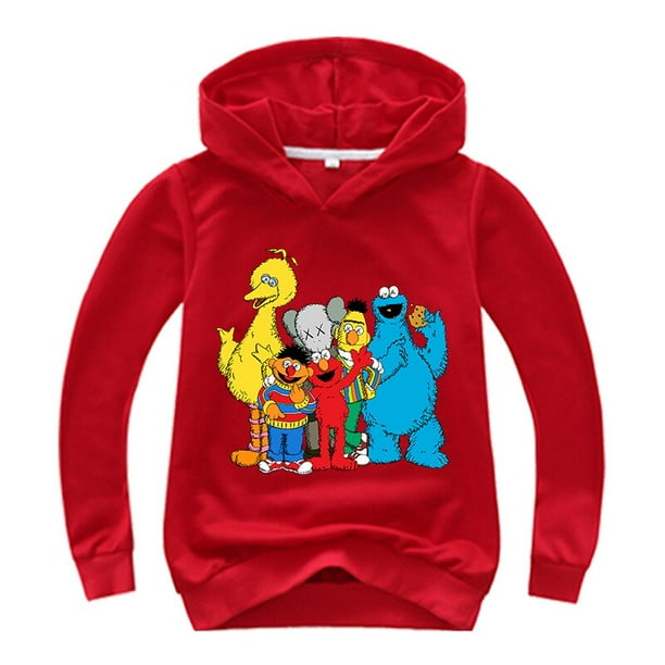 Ropa para niños, Sudadera con capucha con estampado de Elmo de Barrio Sésamo para niñas, camisetas de manga larga para niños, pulóver, abrigo para bebé, chándales 4T Gao Jinjia LED