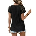thumbnail image 5 of TEMOFON Blouses for Women Summer Tops Lace Short Sleeve Raglan Shirts Floral Casual V Neck Tee Shirts Tunic Tops Solid Color Black Size S, 5 of 5