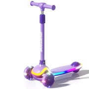 JoyStone Kick Scooter for Kids with LED Light Wheels & Music, 3 Adjustable Height Handlebars, Lean-to-Steer Technology, 3 Wheel Scooter for Toddlers Girls Boys Up to 110 Lbs, Purple