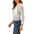 thumbnail image 3 of Allegra K Women's Long Sleeve Square Neck Lace  Floral Semi Sheer Button Down Blouse, 3 of 6