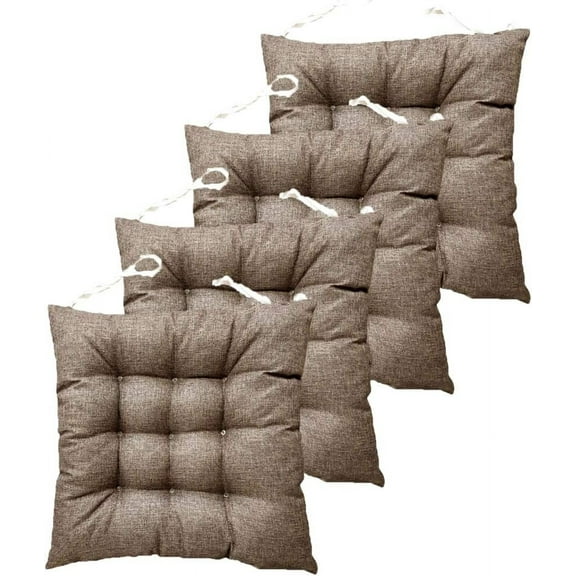 Nvzi Set of 4 Square Solid Tufted Chair Pads Indoor Seat Cushions Pillows with Ties Dark Coffee 18"x18"x3"
