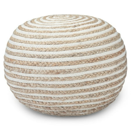 Brooklyn + Max Collier Contemporary Round Pouf in Natural Jute, Fully