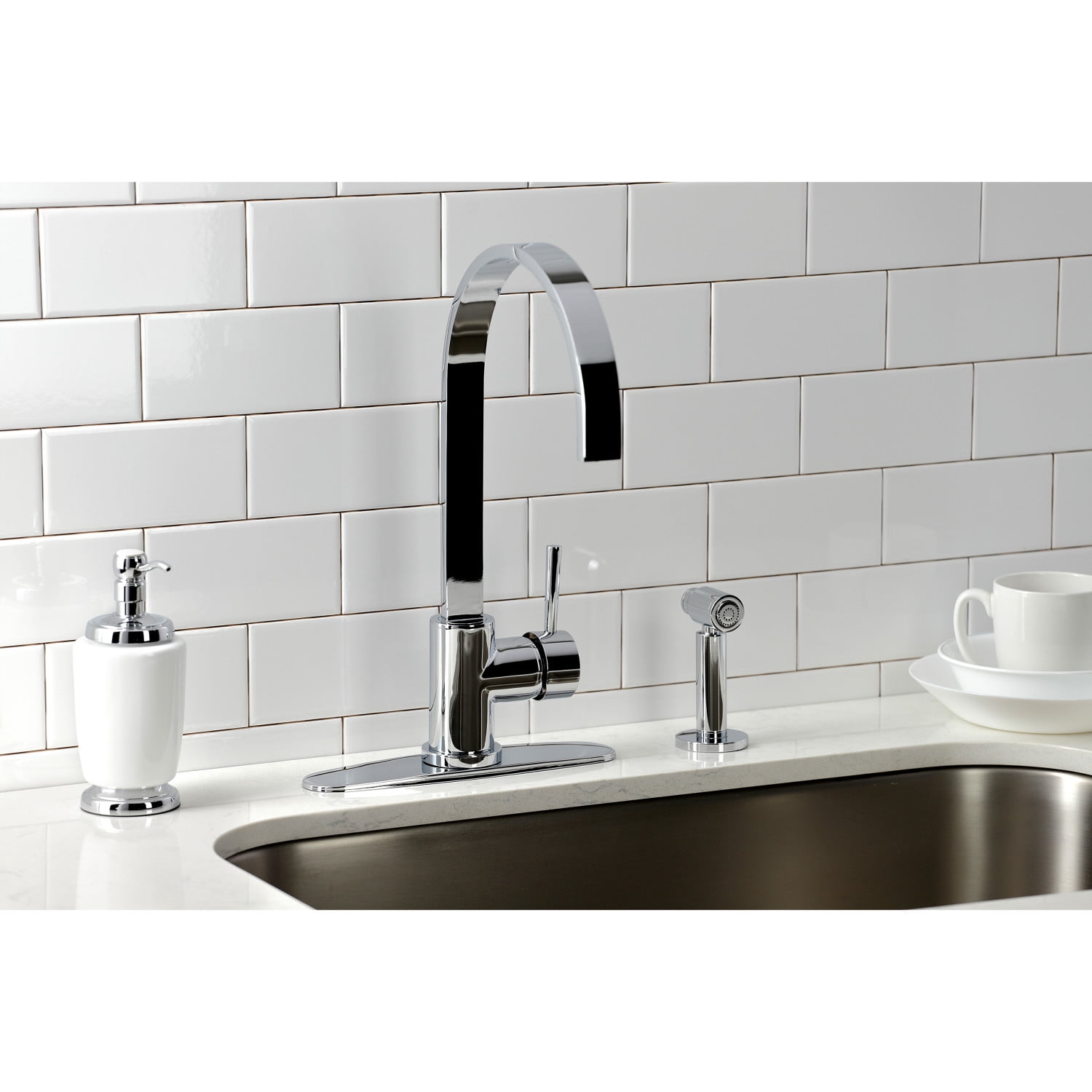Kingston Brass LS8711DLBS Concord Single-Handle Kitchen Faucet with Brass Sprayer, Polished Chrome