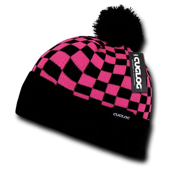CUGLOG K019 Changbai Checker Beanie, Hot Pink/Black