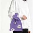 thumbnail image 2 of Unique Bargains 1 Pc Knitted Wrist Bag Openwork Flower Gift Bag Purple, 2 of 5
