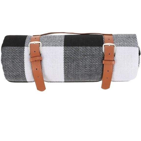 TAILTOSS Portable Waterproof Picnic Blanket in Black for Outdoor Use with Convenient Carry Strap and Synthetic Material 70x140cm