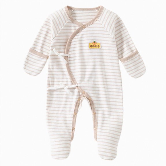 CAICJ98 Unisex Baby Long Sleeve Cotton Romper Snap Up Bodysuit Cartoon Print Pajamas Soft Footed Jumpsuit for Infant Boy Girls Sleeper (Brown,1-3 Months)