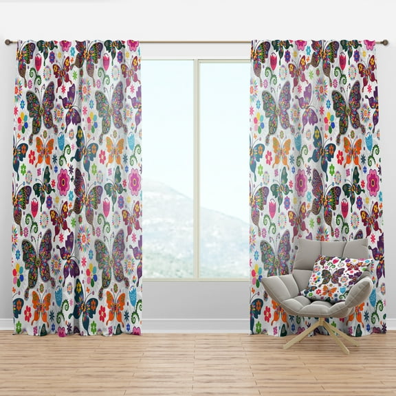 Designart 'Spring Pattern in Butterflies' Bohemian & Eclectic Curtain Panel