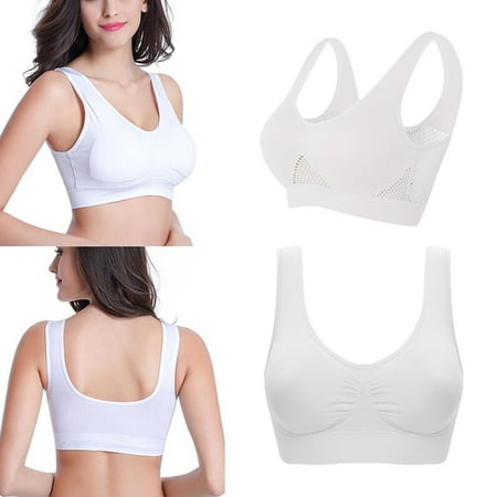 

Women Fitness Yoga Sports Bra for Running Gym Padded push up Seamless Top White-2XL 2PCS