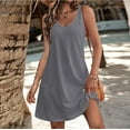 thumbnail image 2 of Mohiass V Neck Sleeveless Tank Summer Dresses for Women Solid Color Beach 2024 Casual Boho Dress Gray L, 2 of 7