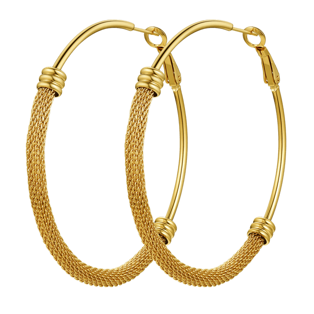 PROSTEEL Pendientes grandes de aro de oro para mujer Pendientes gruesos de rejilla de moda de acero inoxidable hipoalergénico de 60 mm