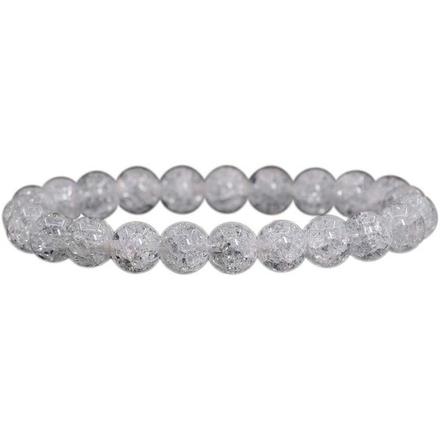 Natural Crackle Clear Quartz Handmade Gemstone 8mm Round Beads Elastic Bracelet 7" Unisex