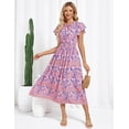 thumbnail image 5 of Vestido hawaiano GRACE KARIN con estampado floral en A, manga corta, azul S, 5 of 5