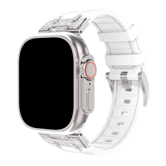 Bling Rhinestone Silicone Band for Apple Watch 38-49mm, Sporty Sparkle Wristband with Metal Adapter, Compatible with iWatch SE/Ultra Series 1-11, Men Women
