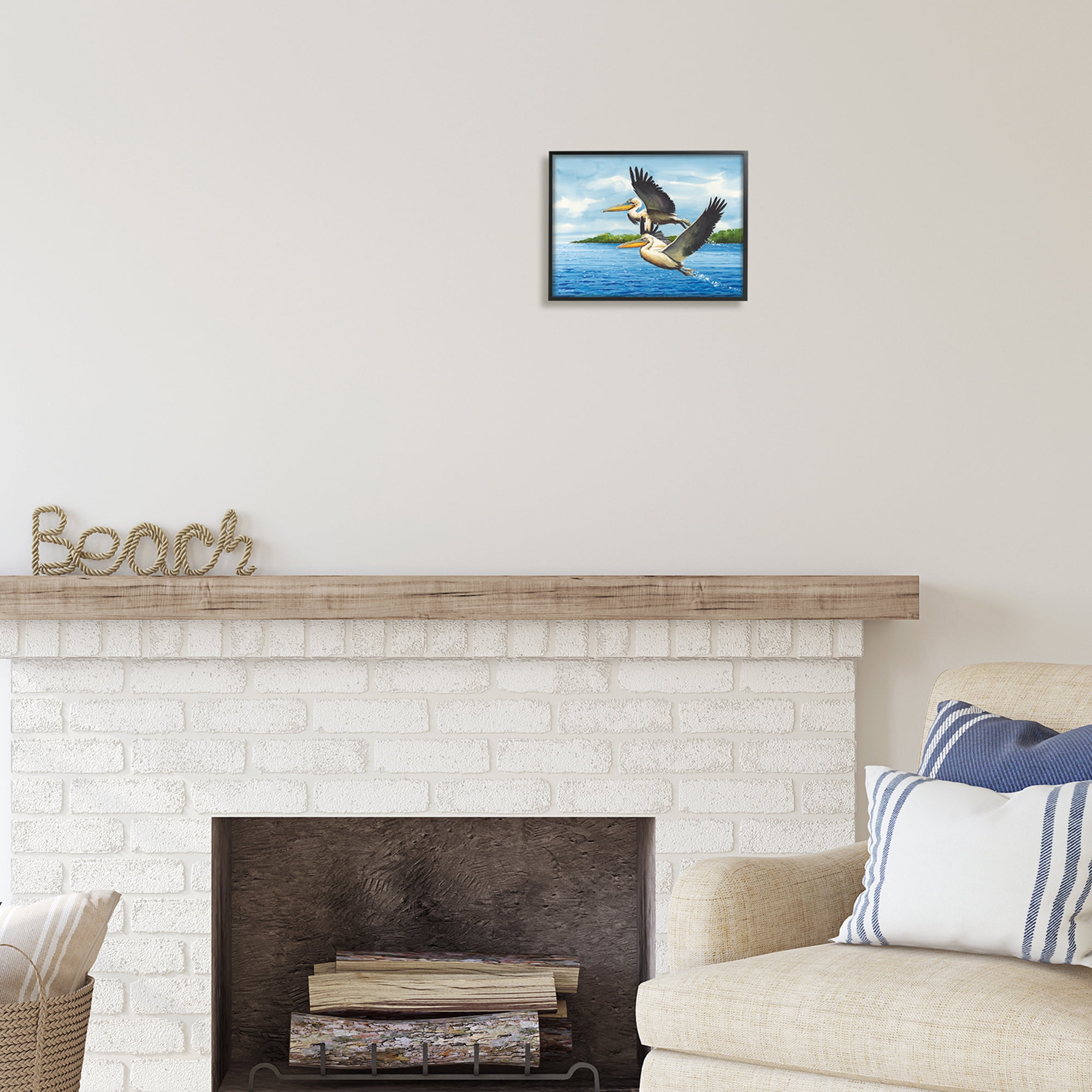 Stupell Industries Splashing Pelicans Flying Animals & Insects Painting Black Framed Art Print Wall Art, 14 x 11