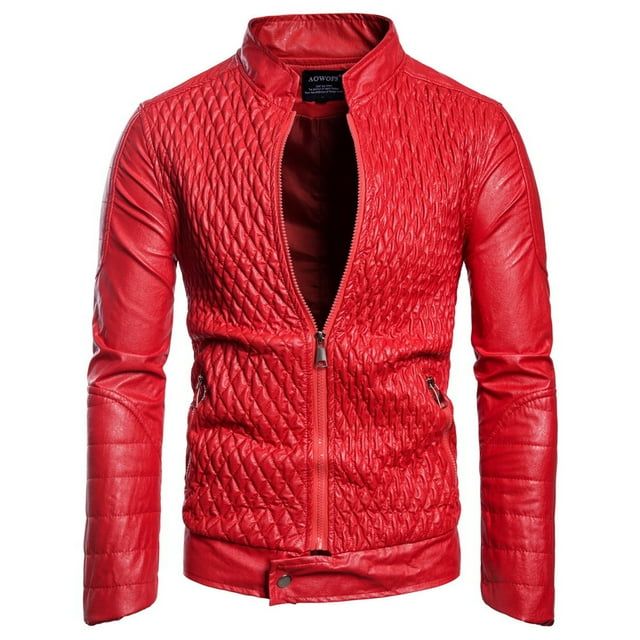 Babysbule Mens Winter Coats Clearance Men's Leather Plus Fleece Jacket, Motorcycle Jacket, Warm Leather Jacket