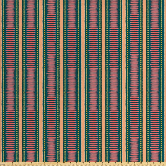 Geometric Upholstery Fabric by the Yard, Prehistoric Brush Stroke Effect Dots and Stripes Print with Pastel Colors, Decorative Fabric for DIY and Home Accents, Multicolor by Ambesonne