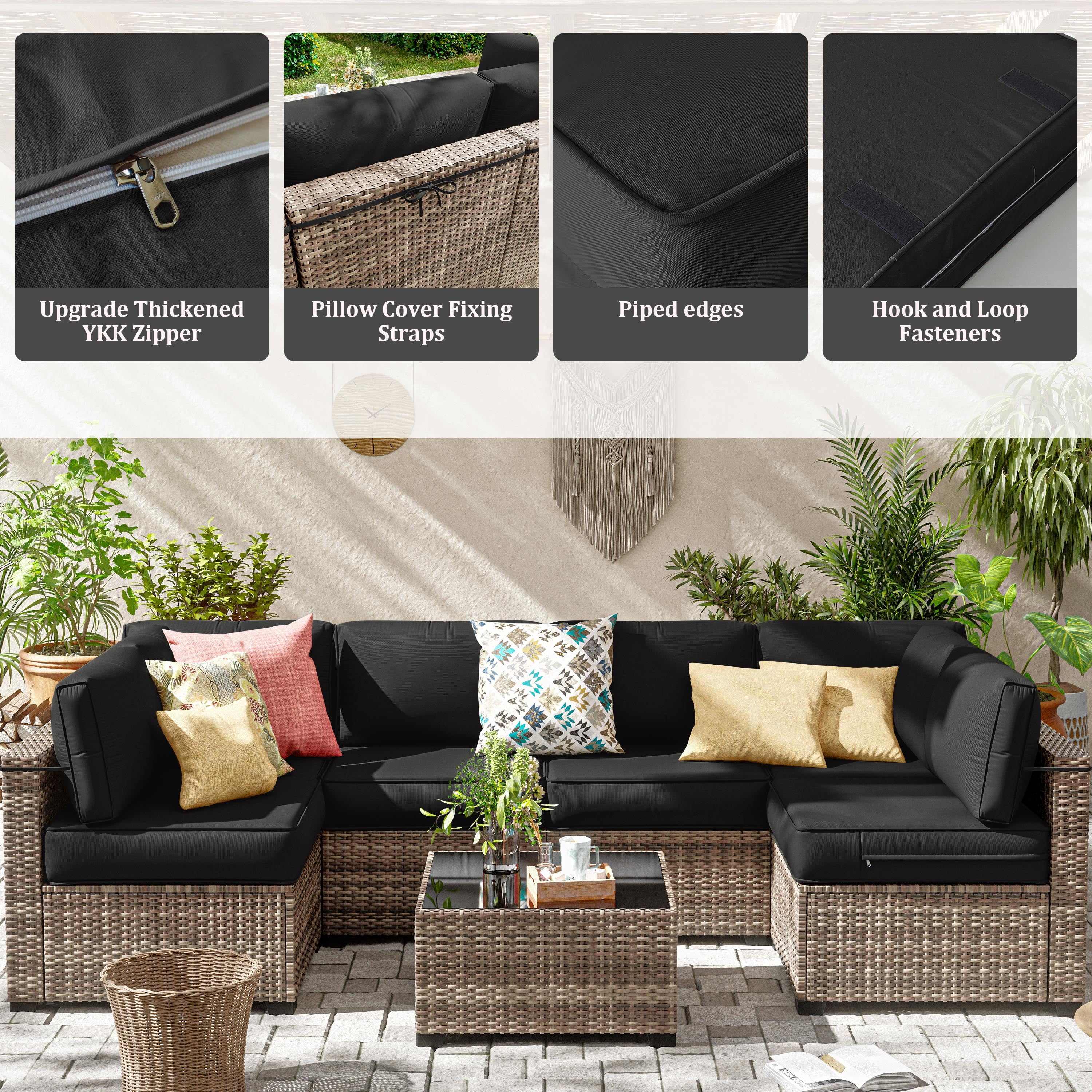Kimunuk 14 Pcs Outdoor Cushion Slipcovers, Replacement Outdoor Patio Cushion Covers with 3 Size, Waterproof and Zippered, Fit for Outdoor Furniture, Patio Sofa Couch, Covers Only, Black