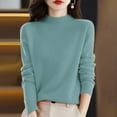 thumbnail image 2 of AJHSAKLt Turtleneck Tops for Women Semi Sweater Long Sleeve Solid Color Pullover With A Base Shirt Autumn And Winter Warm Loose Sweaters for Women Mint Green, 2 of 5