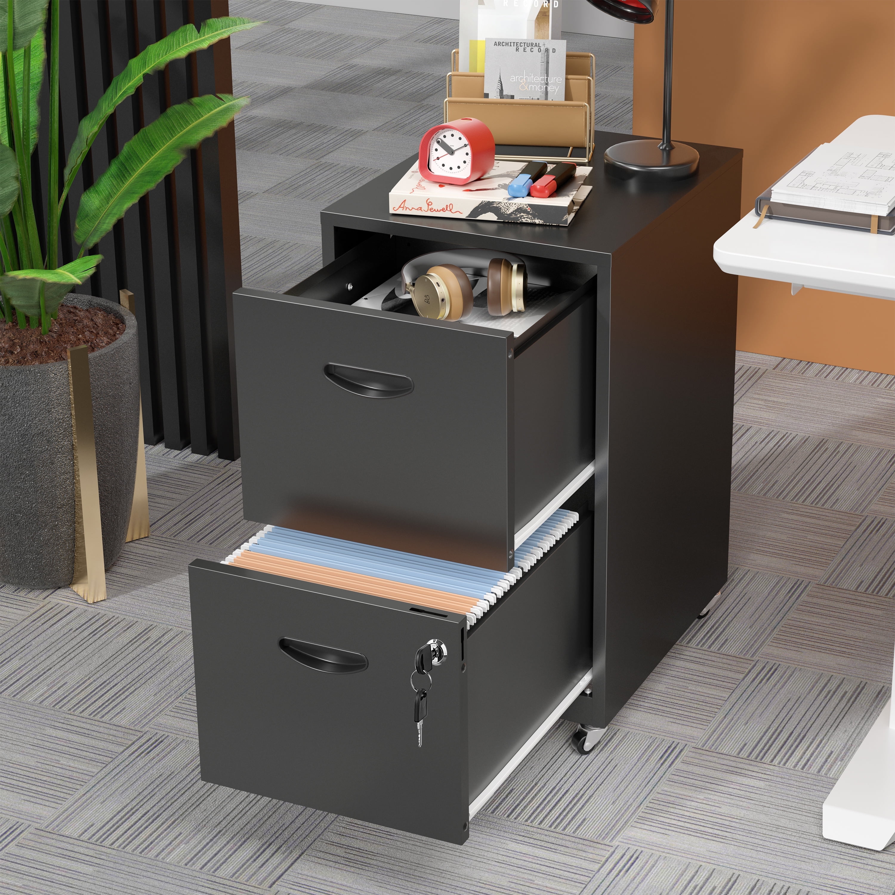 Polup 18"D Mobile Office Vertical 2 Drawer File Cabinet, Metal Filing Cabinet 2 Drawer with Lock